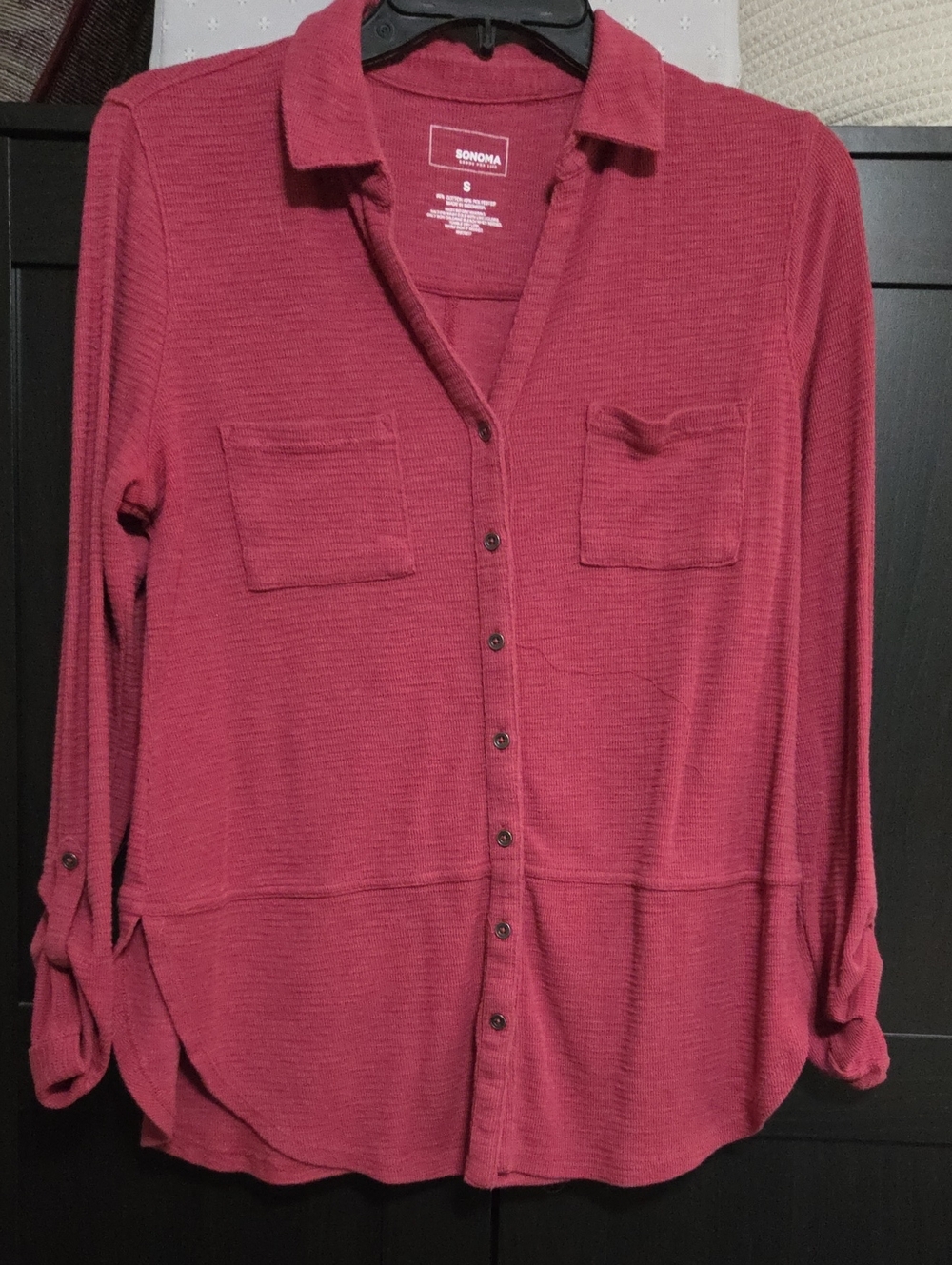SONOMA Button-Up Knit Blouse in Raspberry